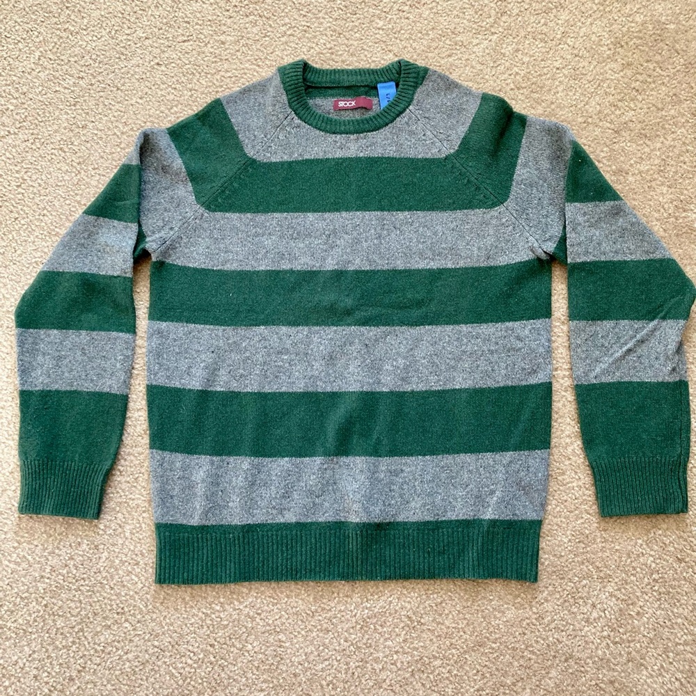 Men's Green and Gray Striped Sweater